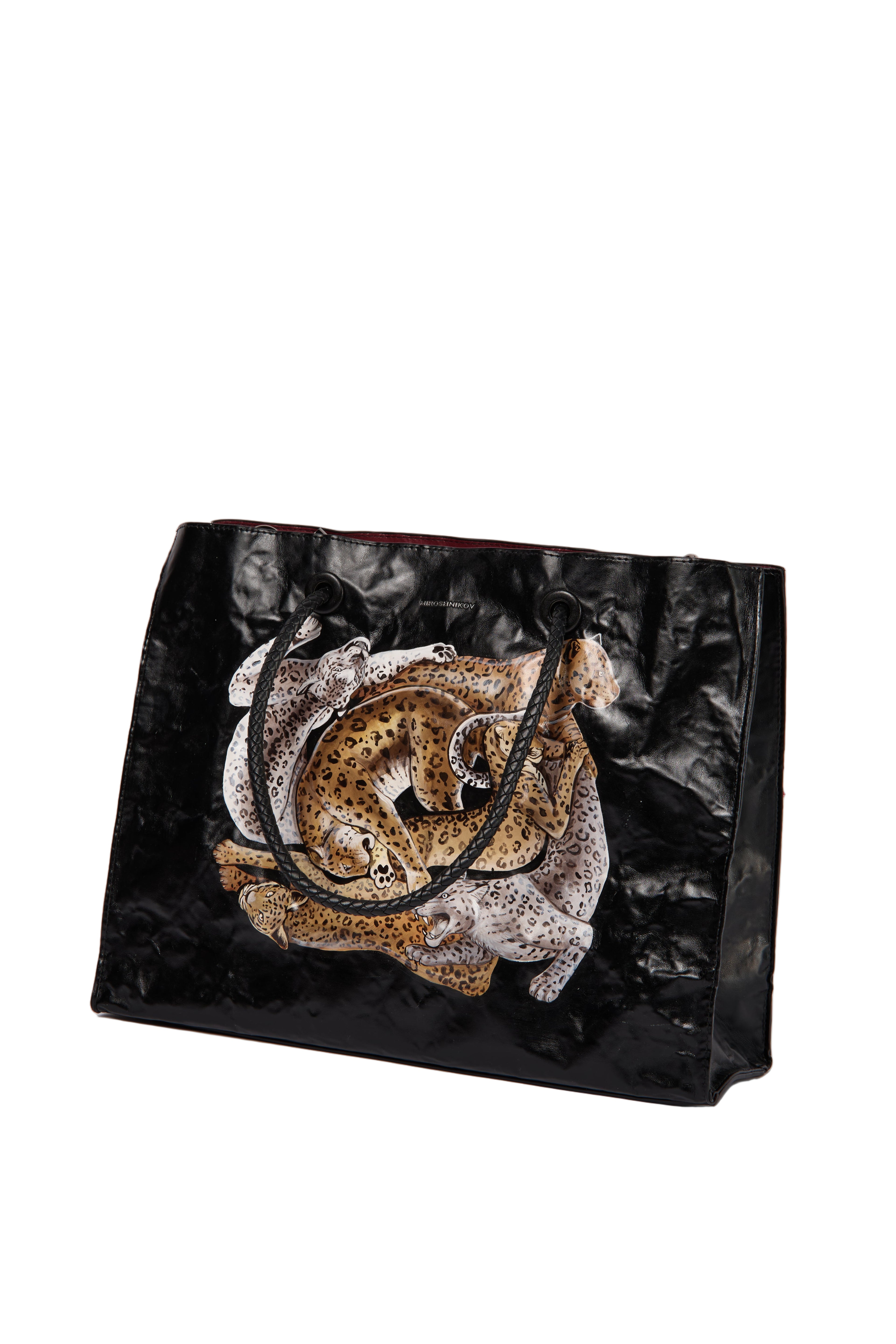 MIROSHNIKOV Large Shopper — Black 3/ Leopard Print