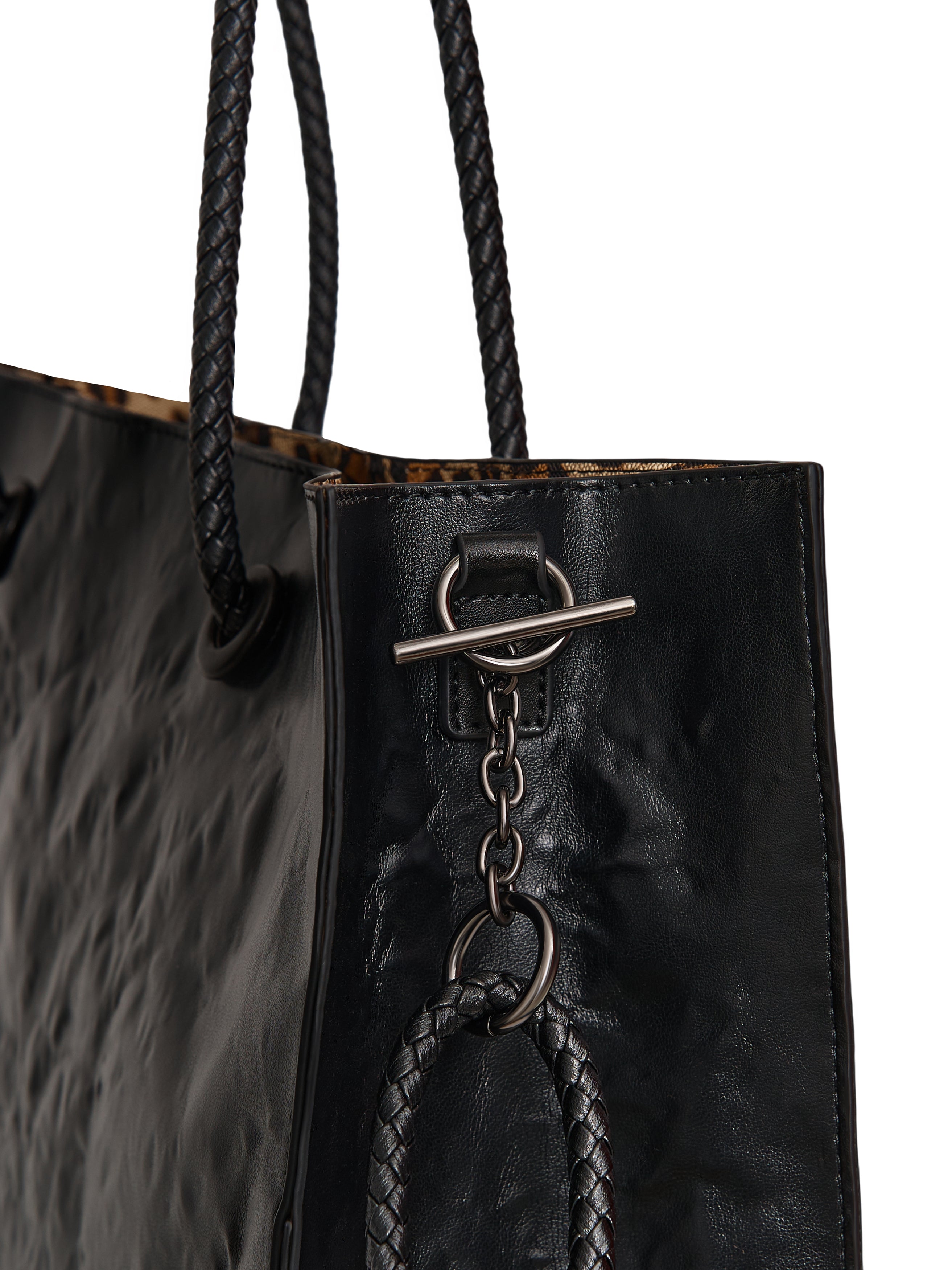 Large Shopper — Black - Leopard Interior