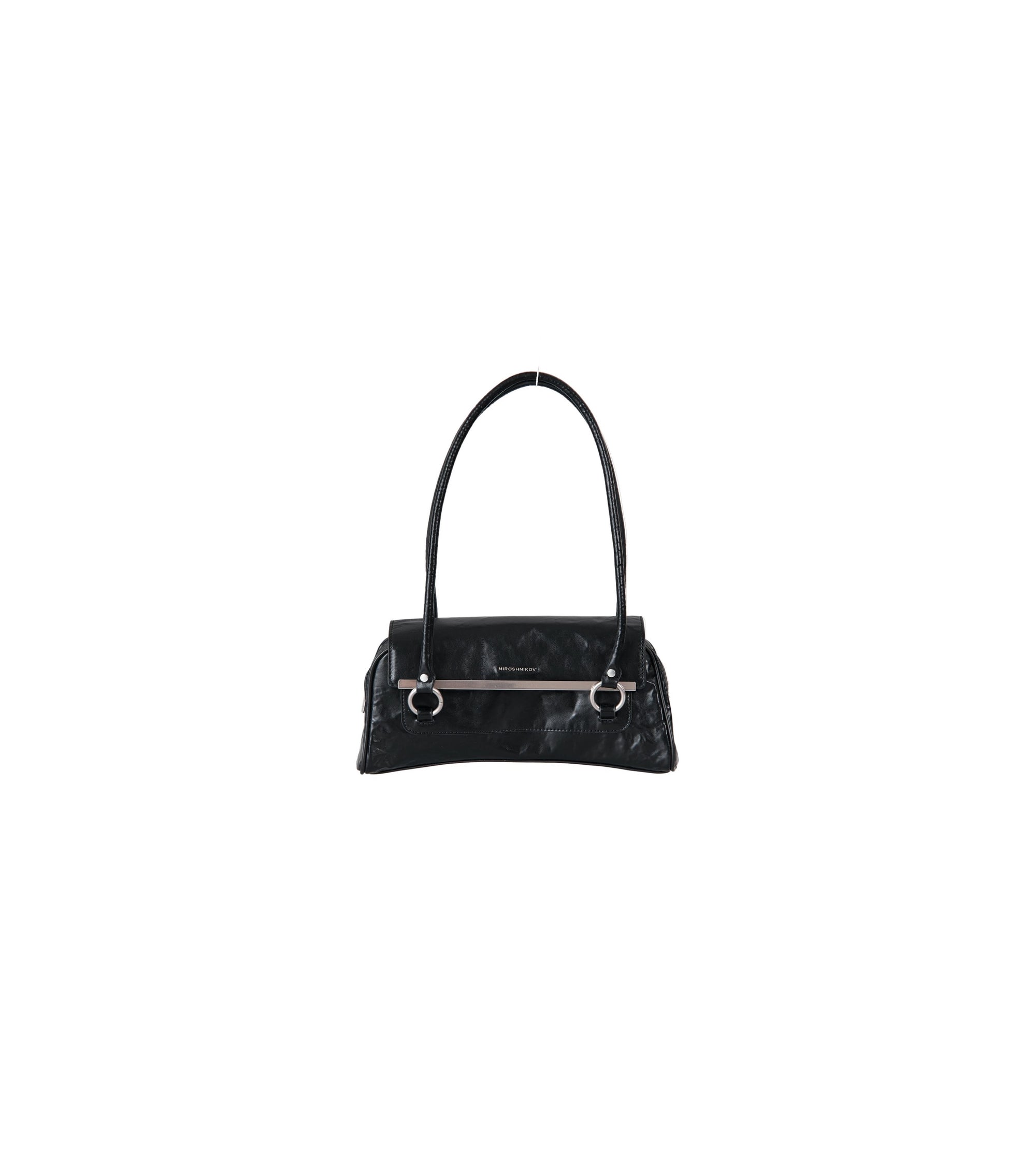 Black handbag on a white background